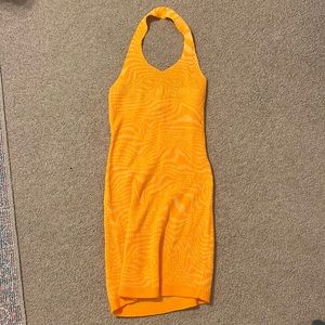 orange knit halter dress